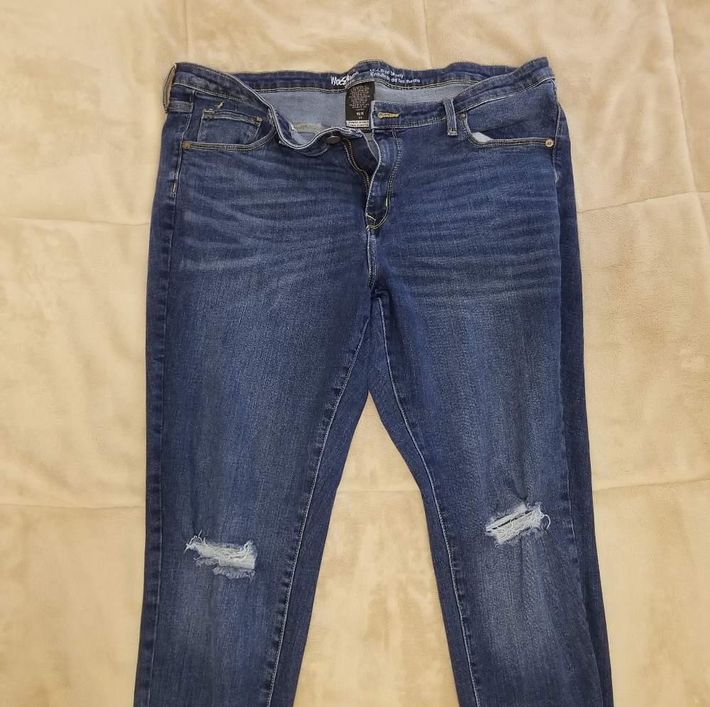 Mossimo Mid Rise Skinny Knee Hole Raw Hem Jeans